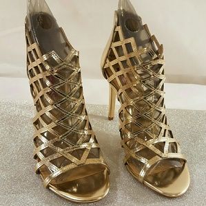Saks Fifth Avenue RED Label Gold Cage Heels